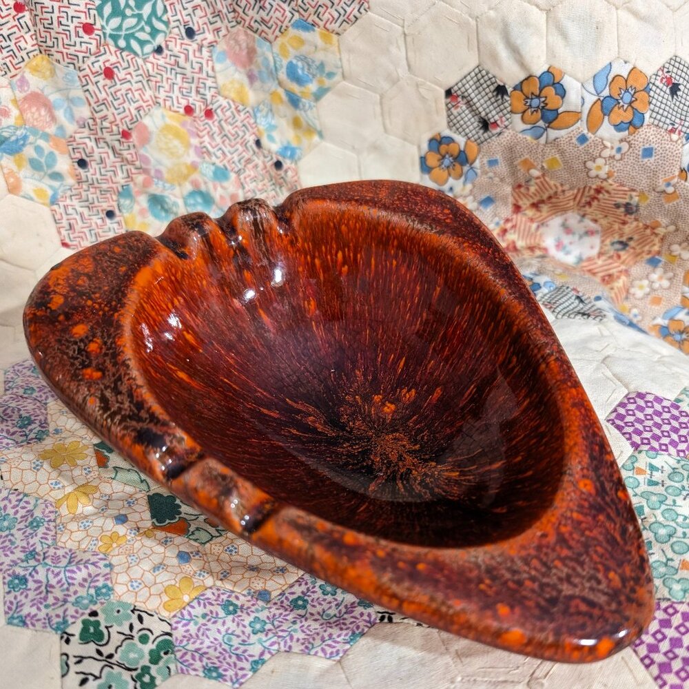 Vintage Mid-Century Ashtray | Atomic Drip Glaze Retro Pottery | MCM Home Decor